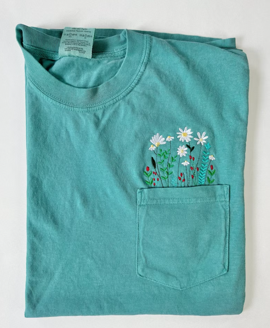 Embroidered wildflower pocket T-shirt