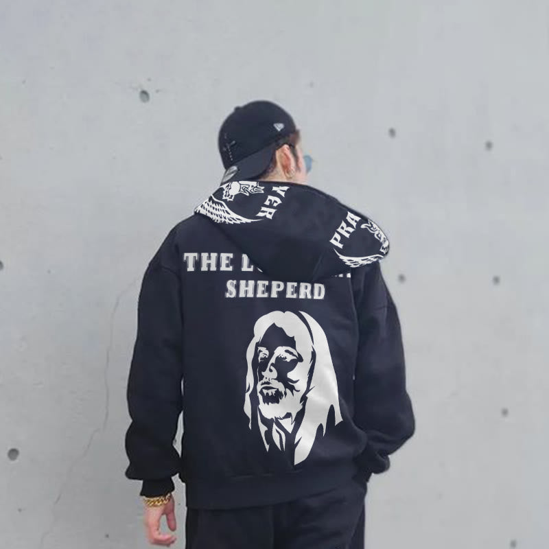 The Lord Is My Sheperd Print Zipper Hoodie