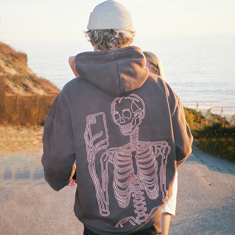 Selfie Skull Print Long Sleeve Men's Hoodie