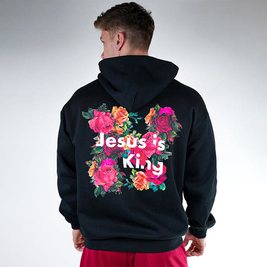 Jesus Is King Floral Print Long Sleeve Hoodie