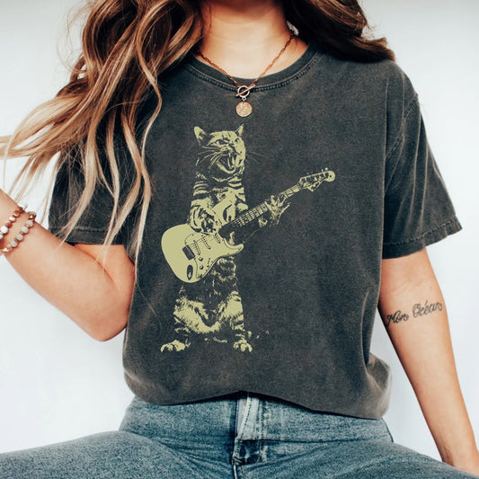 Cat playing guitar T-shirt